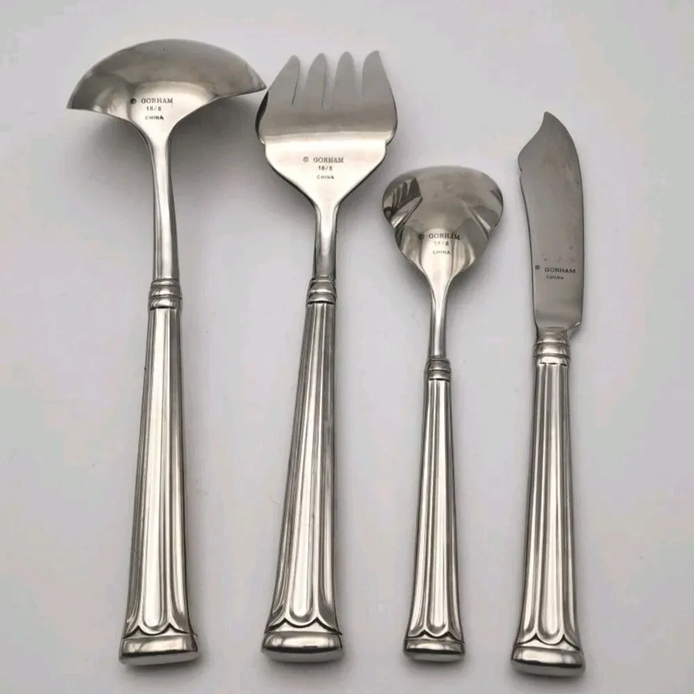 Gorham Savannah 4 Piece Serving Hostess Set Stainless 18/8 Glossy Flatware NOS